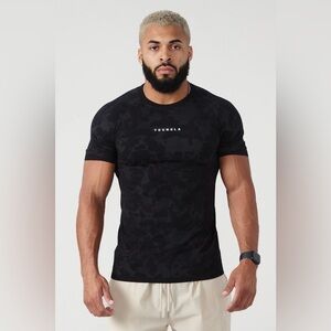 Mens YoungLA 437 Digital Pattern Compression Tee T-Shirt - Black Size Large